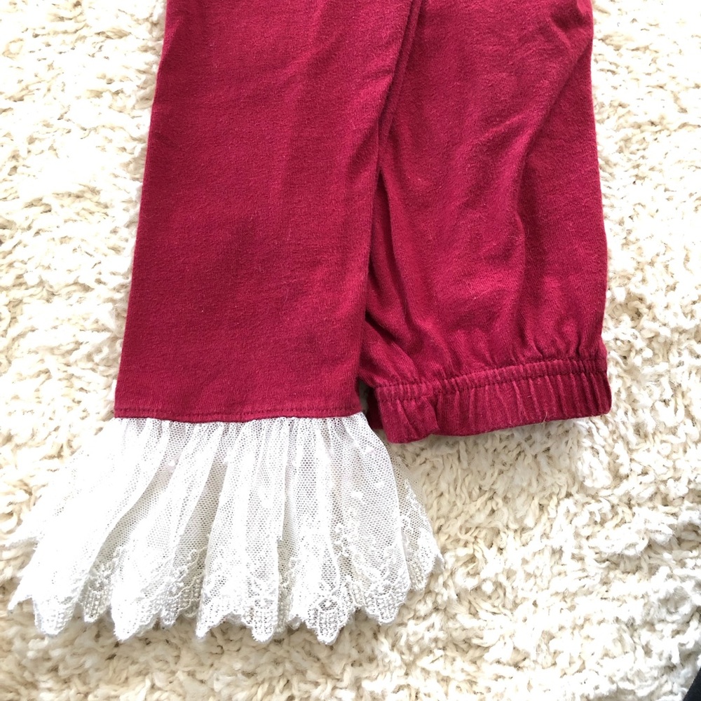 Lace ruffled leggings burgundy